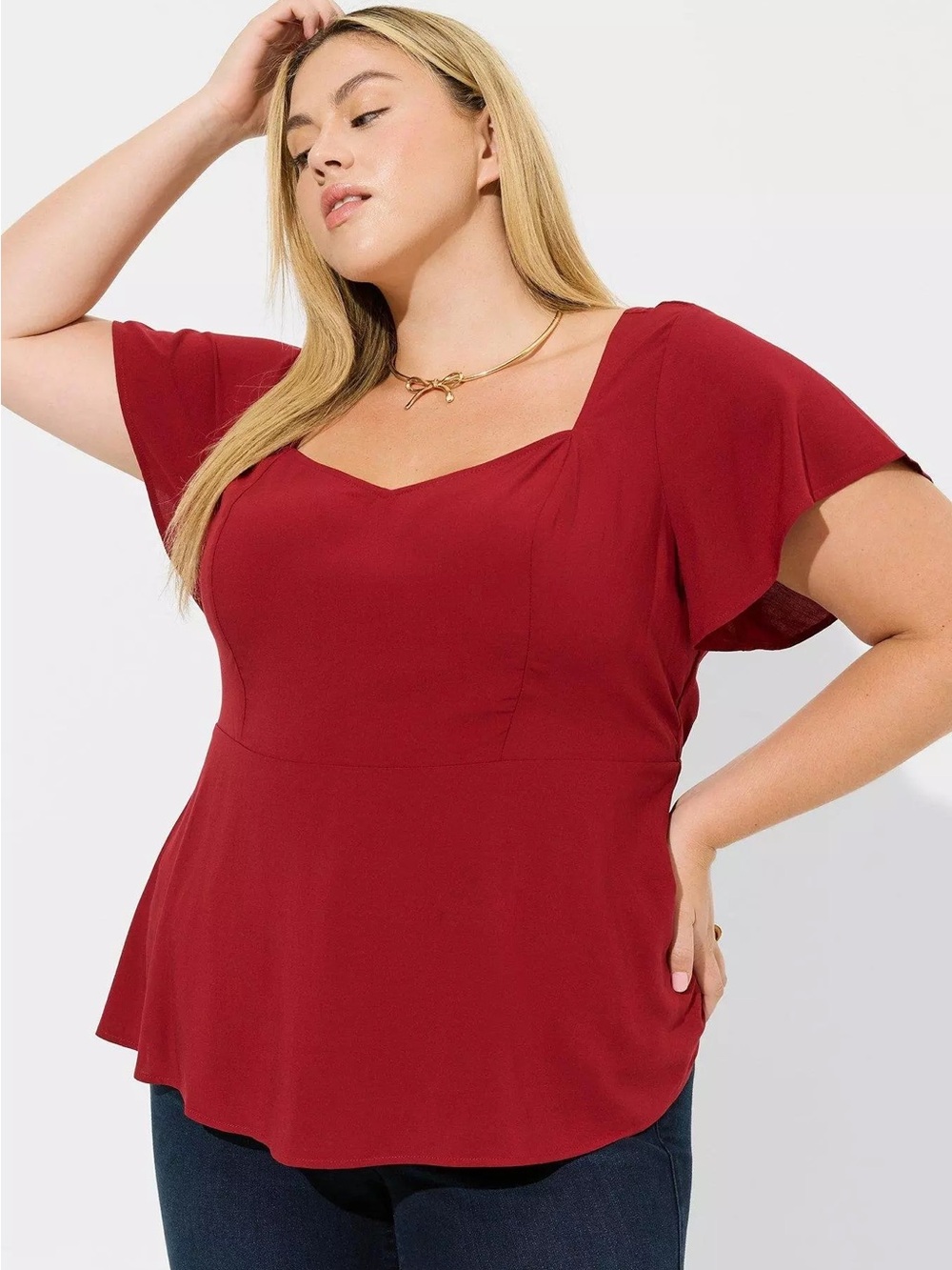 Torried Challis Red Sweetheart Neck Peplum Top Plus Size 00